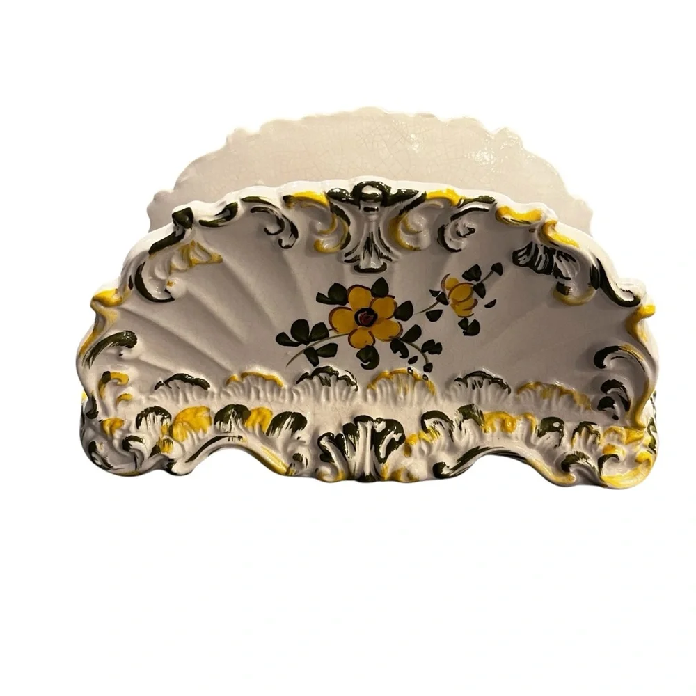 Italian Rococo Style Letter or Napkin Holder Yellow Floral